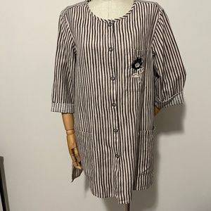 Gudrun Sjoden Small Linen/Cotton Striped Tunic, Floral Embroidered